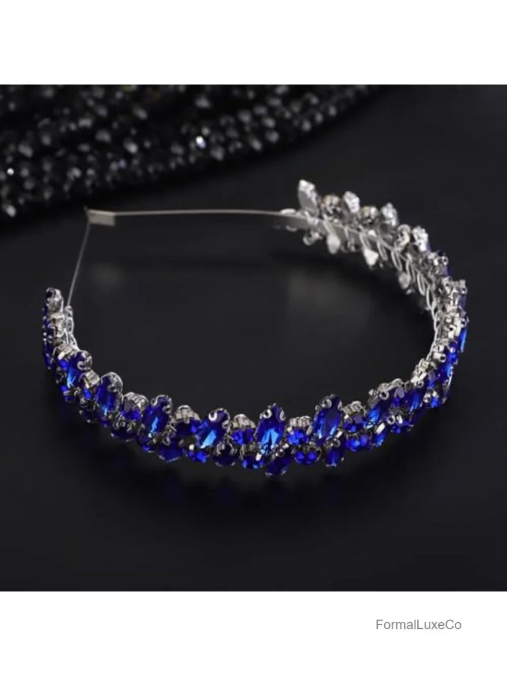 Blue Crystal Rhinestone Headband Wedding Hair Accessory Women